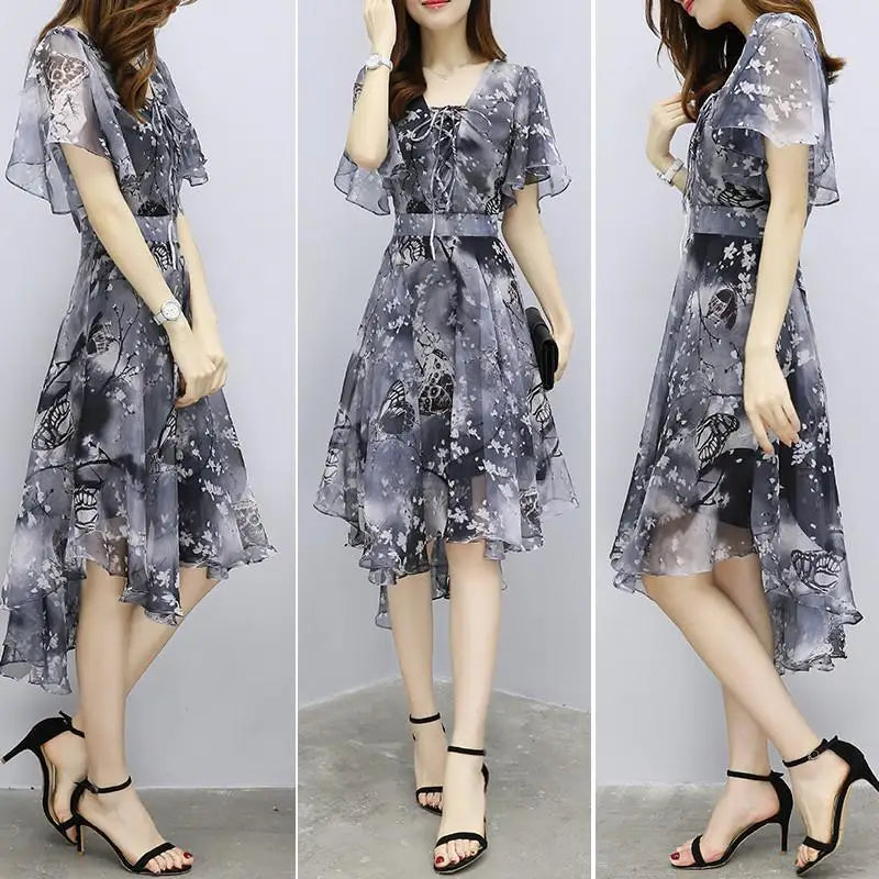 Women's Floral Chiffon V-Neck Summer Dress