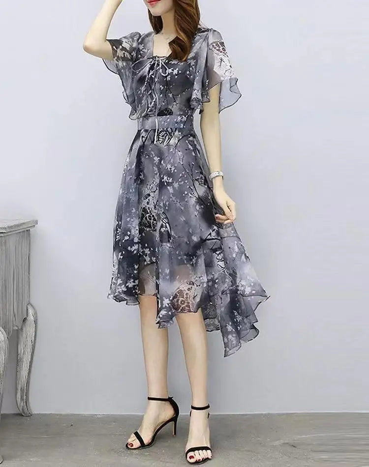 Women's Floral Chiffon V-Neck Summer Dress