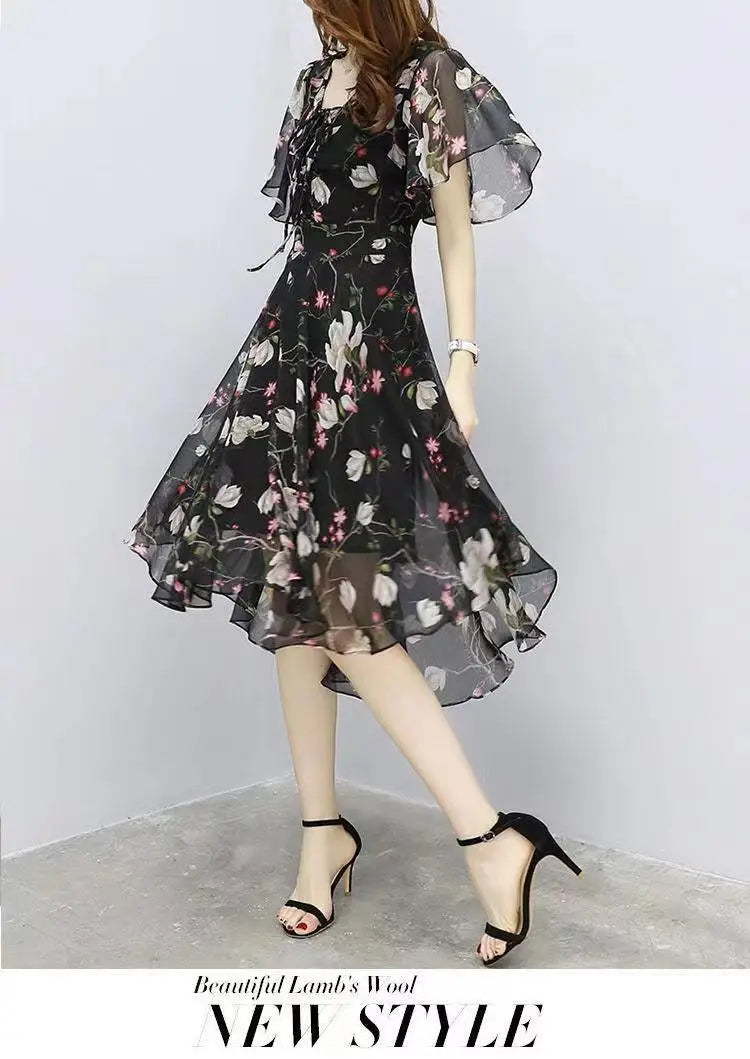 Women's Floral Chiffon V-Neck Summer Dress