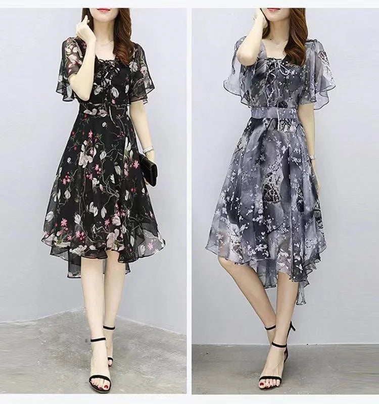 Women's Floral Chiffon V-Neck Summer Dress