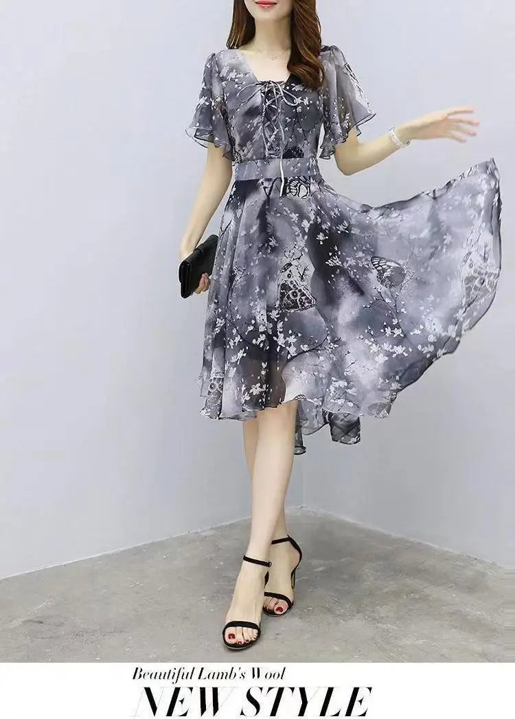 Women's Floral Chiffon V-Neck Summer Dress