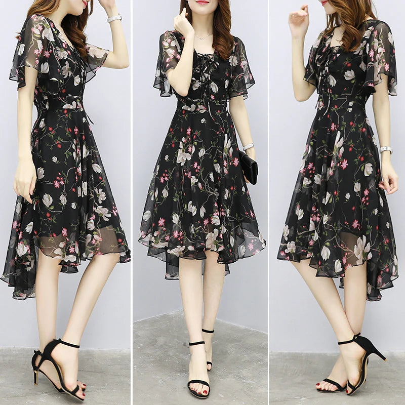 Women's Floral Chiffon V-Neck Summer Dress