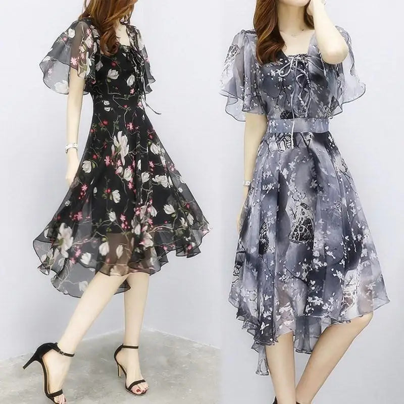 Women's Floral Chiffon V-Neck Summer Dress