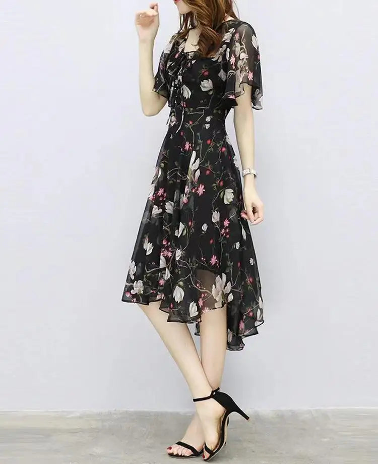 Women's Floral Chiffon V-Neck Summer Dress