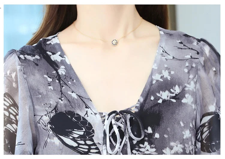 Women's Floral Chiffon V-Neck Summer Dress