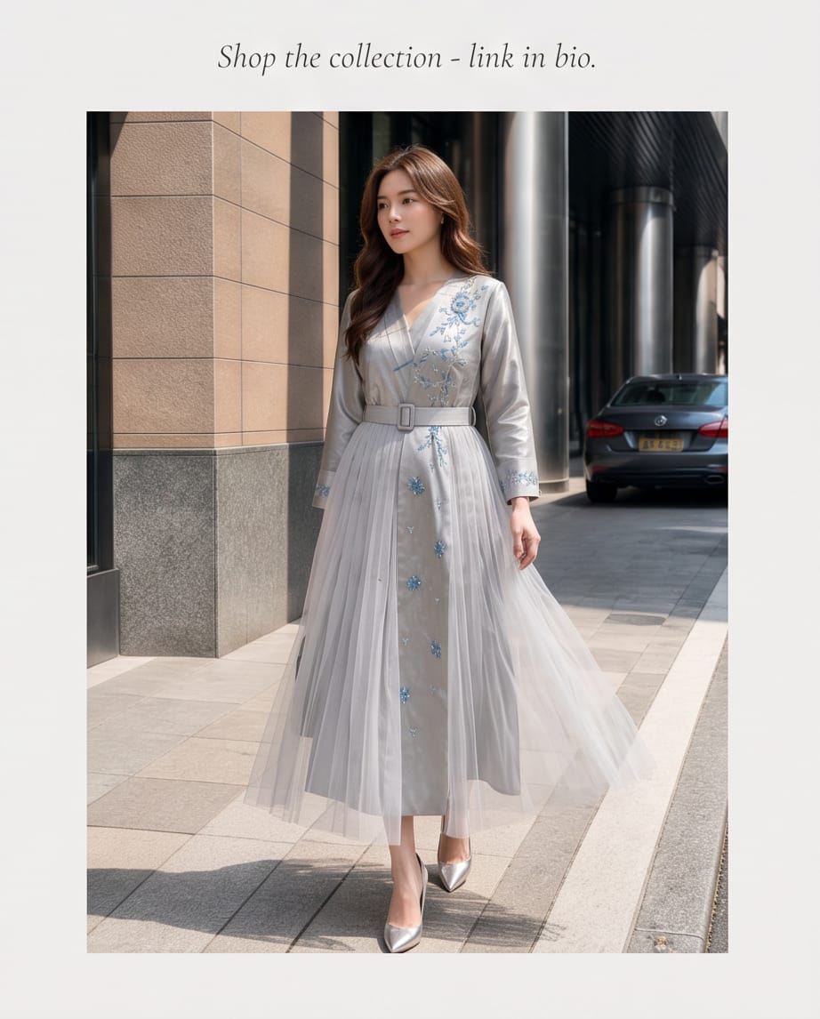 Luxury Belted silver wrap-style dress