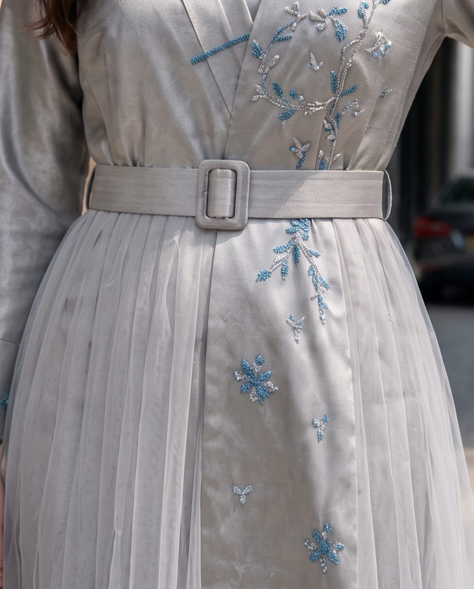 Luxury Belted silver wrap-style dress